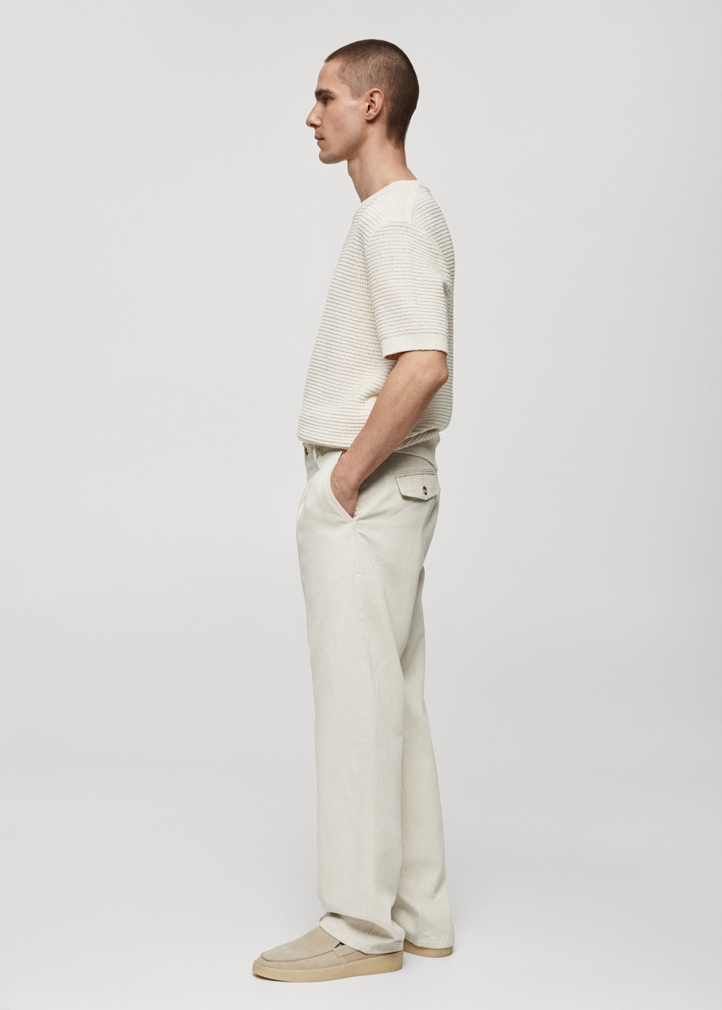 Relaxed-fit linen blend pleated jeans - Details of the article 4