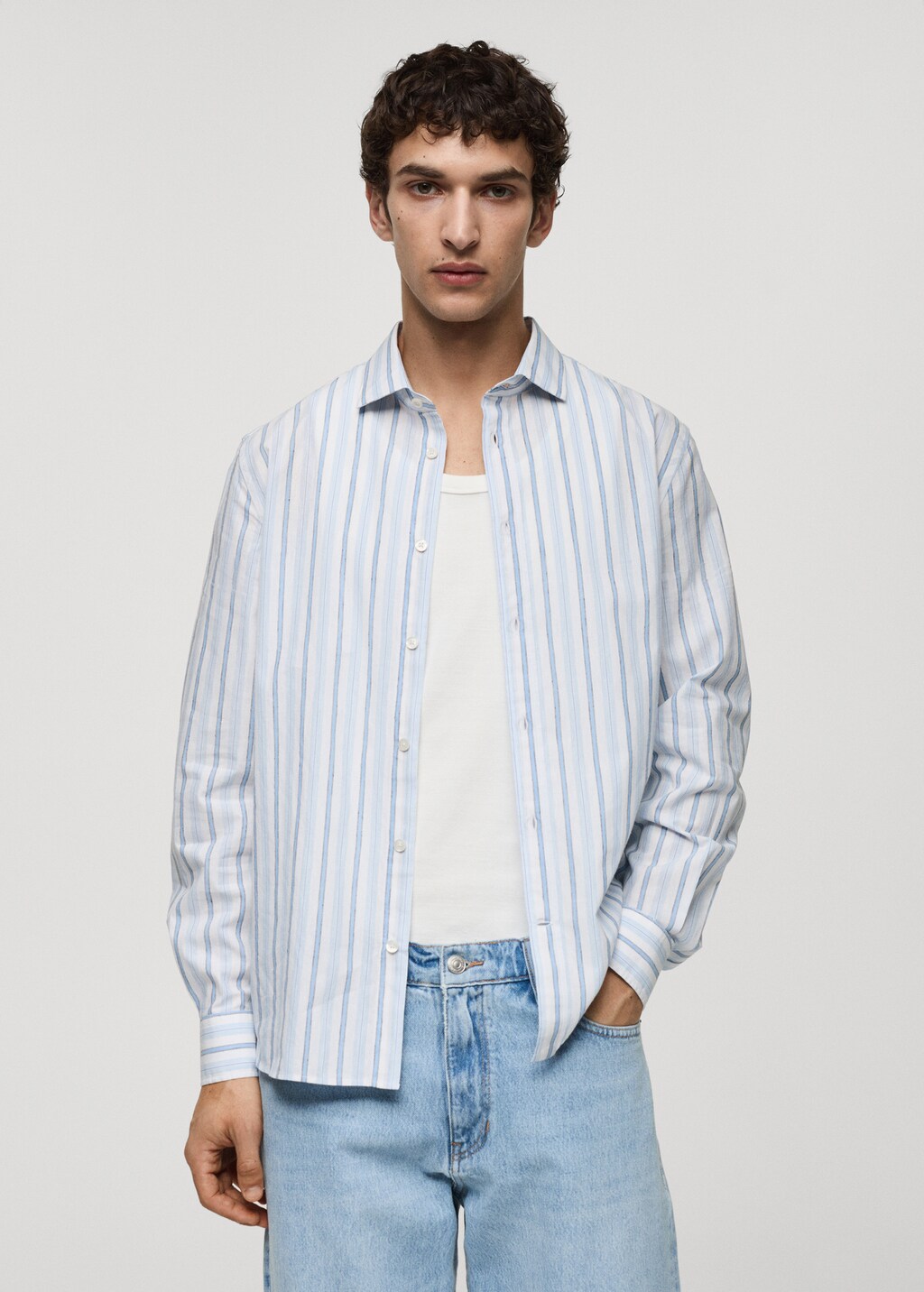 Classic-fit cotton linen rustic striped shirt - Medium plane