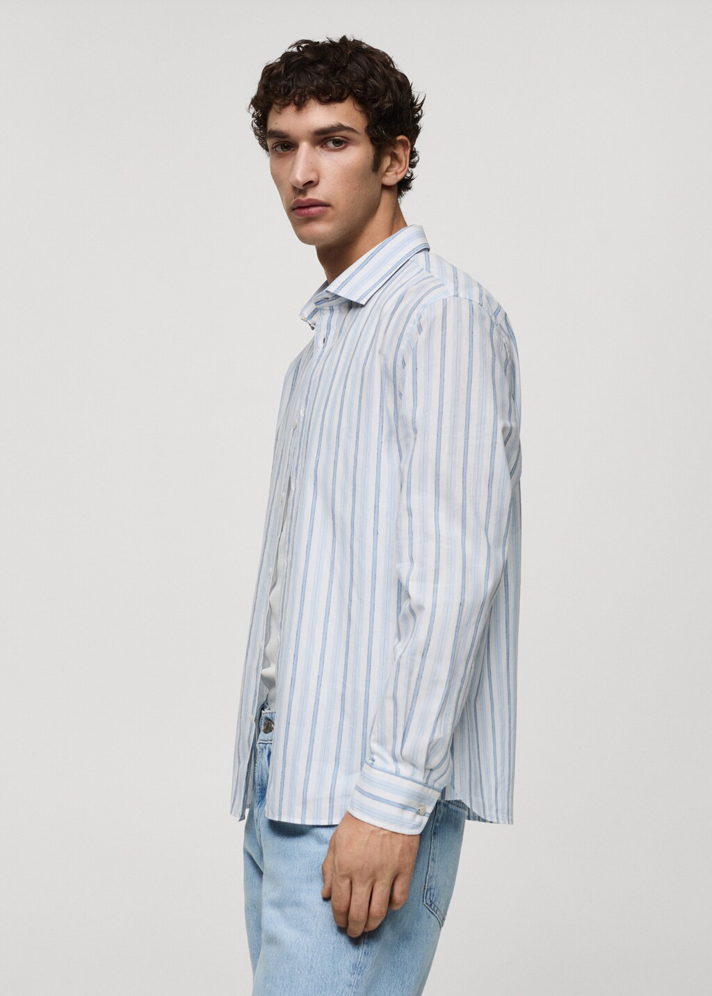 Classic-fit cotton linen rustic striped shirt - Details of the article 2