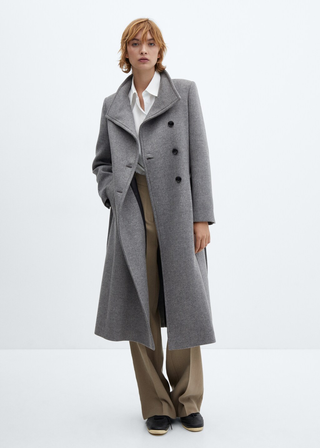 Grey Super Long hot Wool Coat with Belt