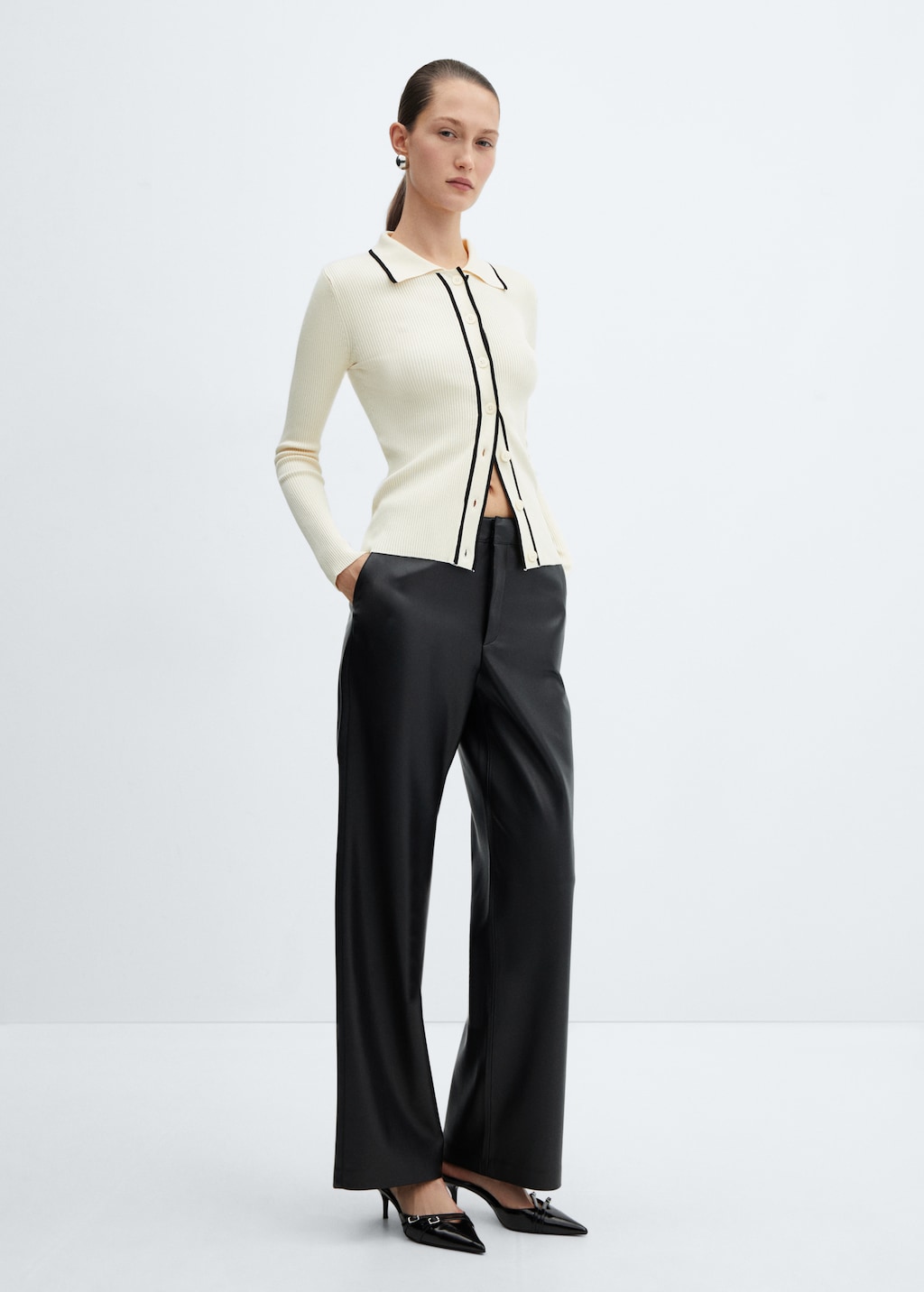 Leather effect high waist trousers - General plane