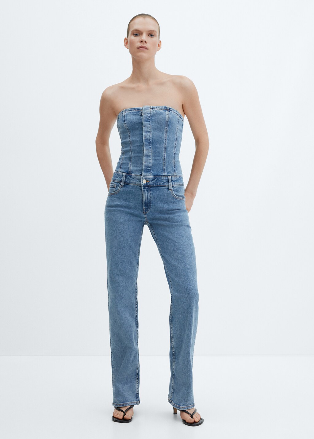 Strapless denim jumpsuit