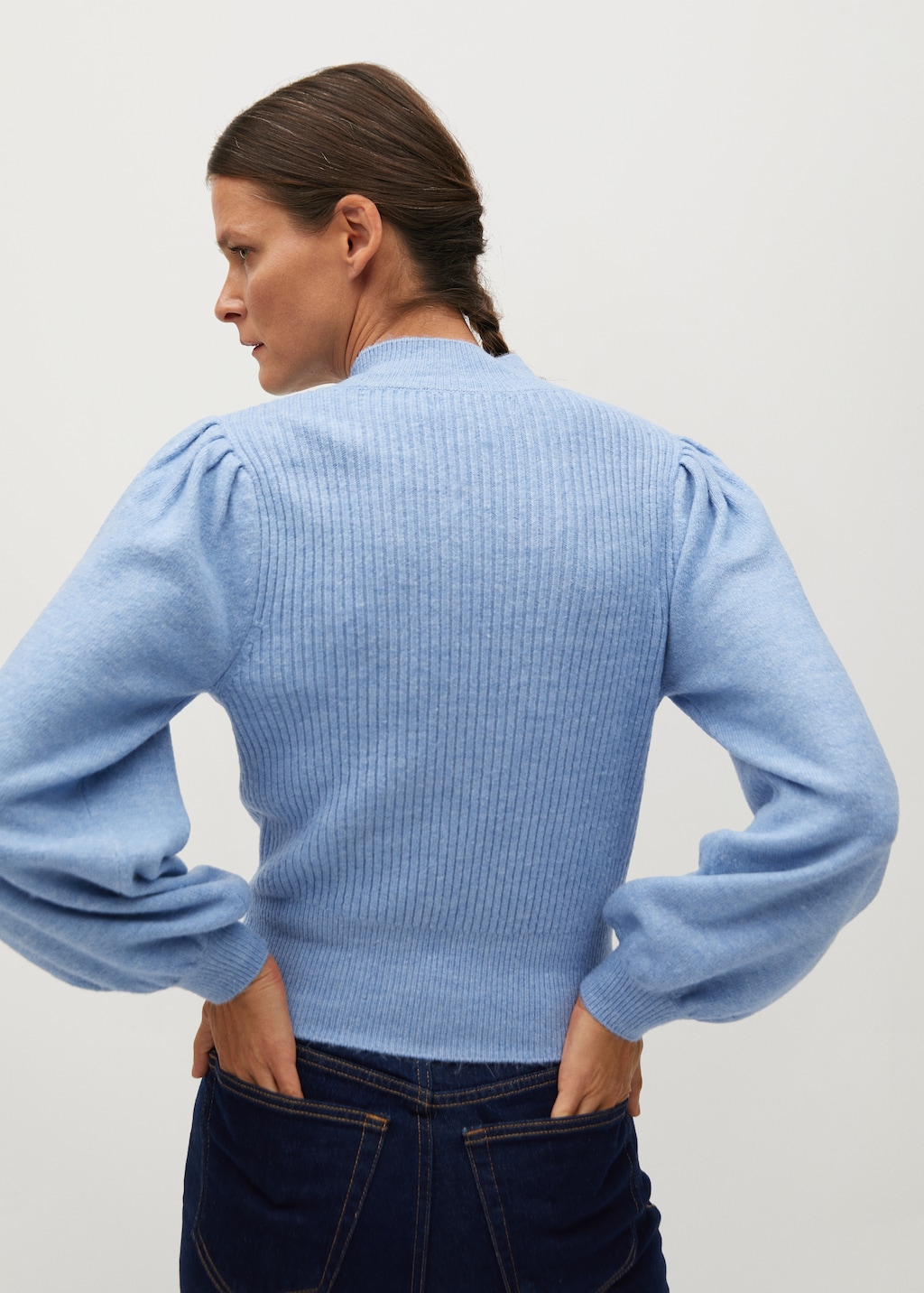 Puffed sleeves ribbed sweater - Reverse of the article