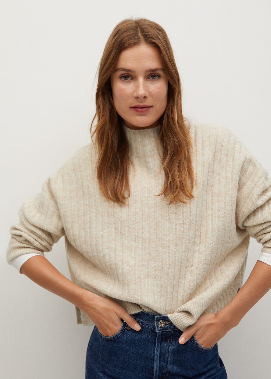 High collar ribbed knit  sweater - Medium plane