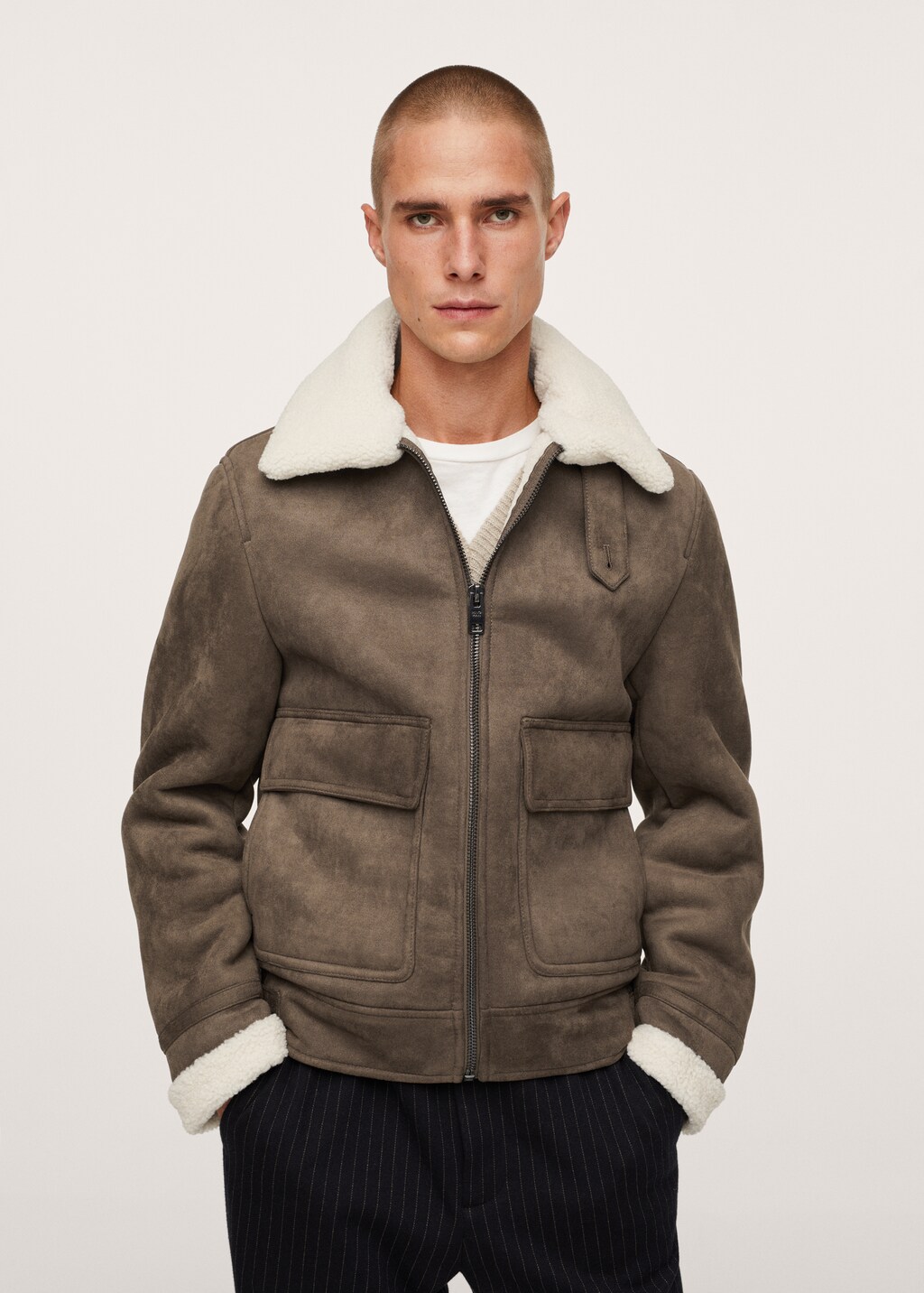 Shearling-lined aviator jacket - Medium plane