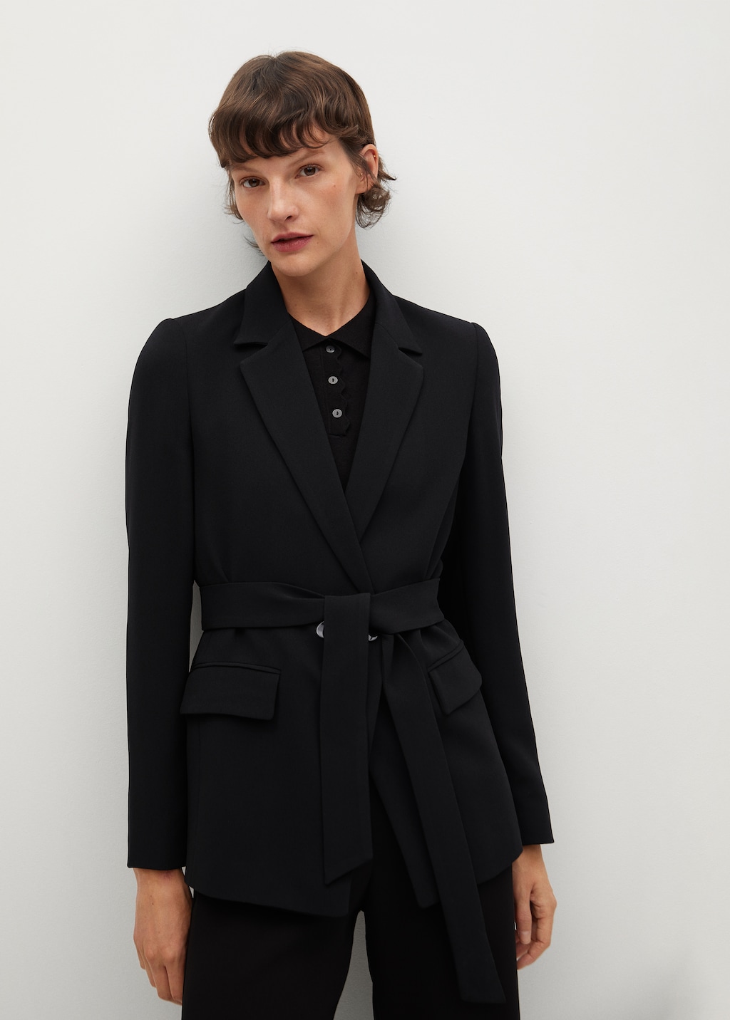 Crepe suit jacket with belt - Medium plane