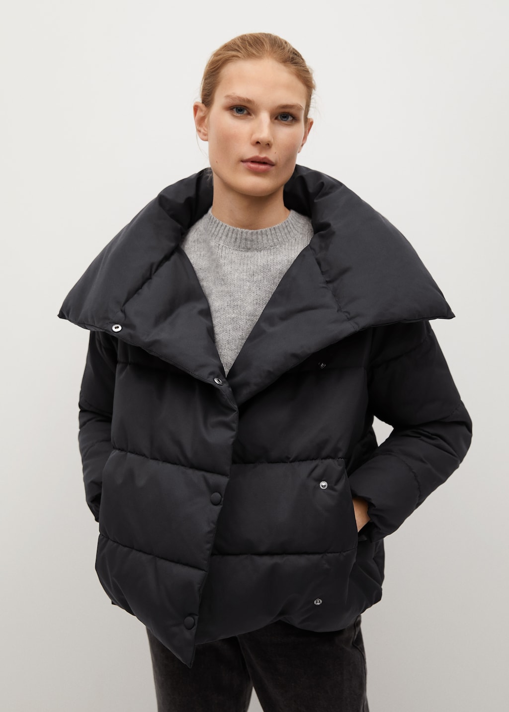 Funnel neck feather coat - Medium plane