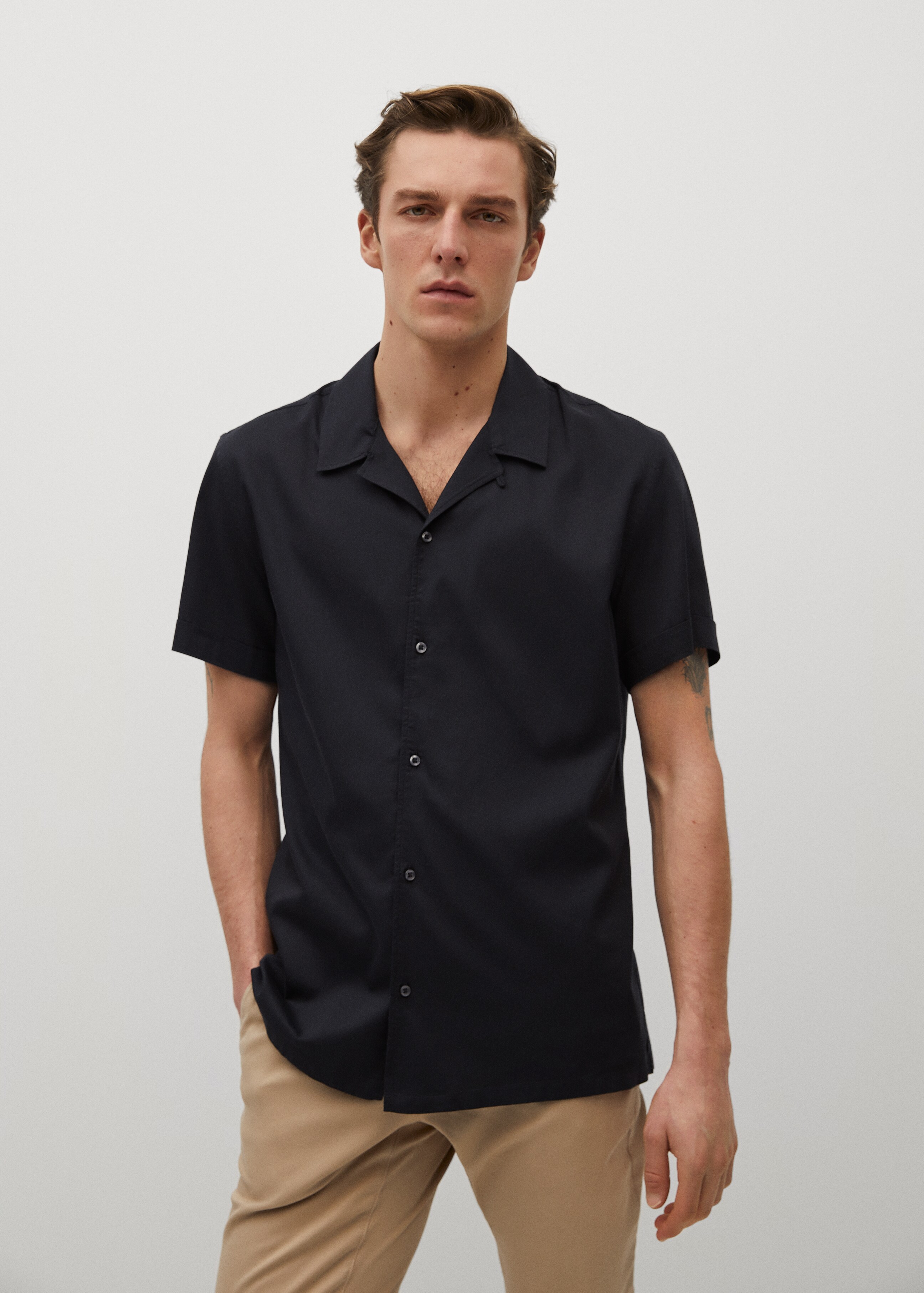 Regular-fit cotton lyocell shirt - Medium plane